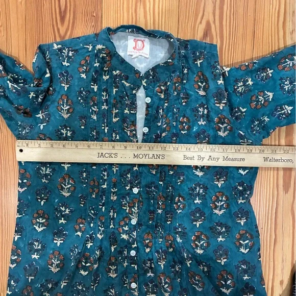 Victoria Dunn bohemian tunic dress in a rich teal print floral100% cotton sizeLG - Picture 7 of 11